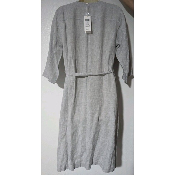 Eileen Fisher Dress Organic Linen Sparkle Gray Shirt Dress Midi Sz Medium Petite - Picture 8 of 14